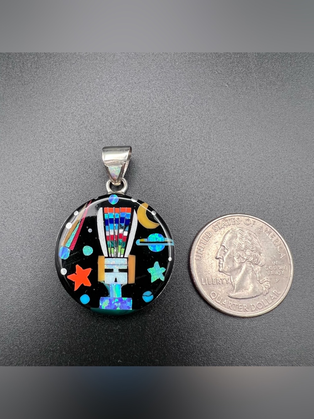 Sterling Silver Galaxy Inlay Pendant - Kachina - Picture 2 of 4